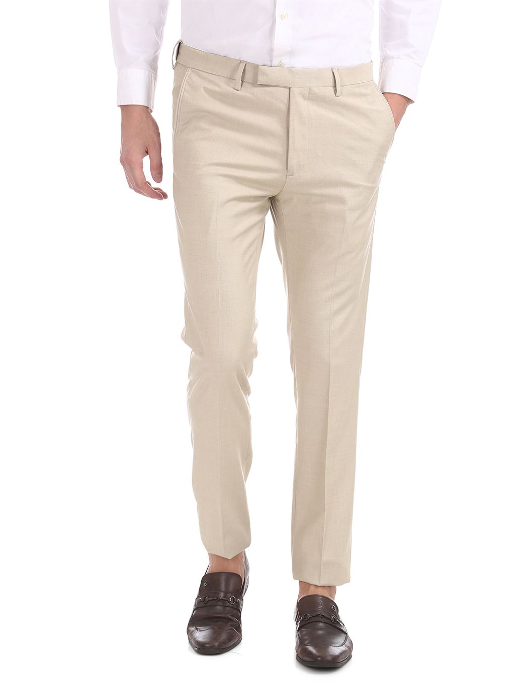 U.S. Polo Assn. Men Solid Formal Wear Trousers KNOCKOUT Off